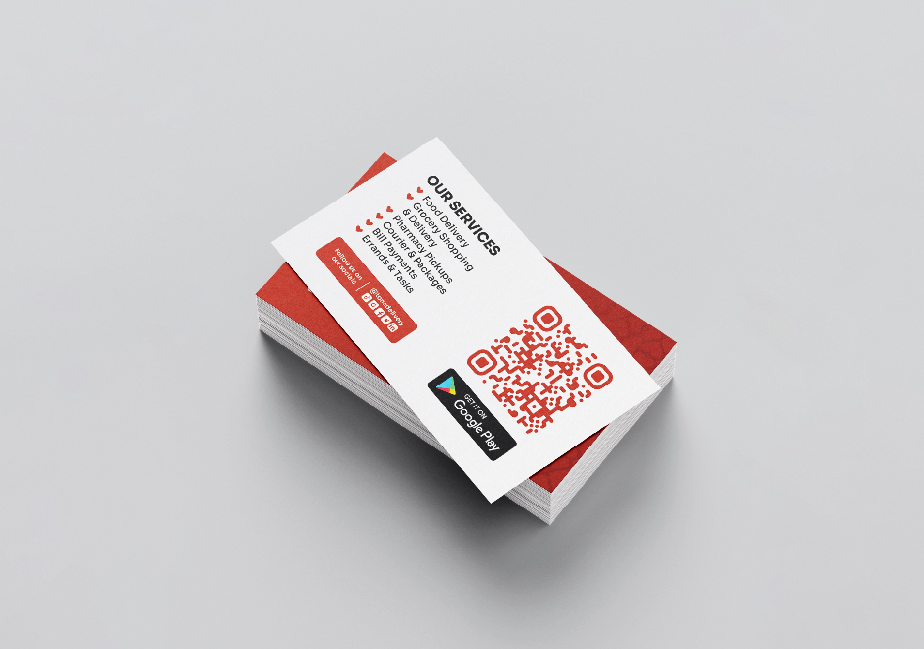 Tona Delivery business card mockup, angled view